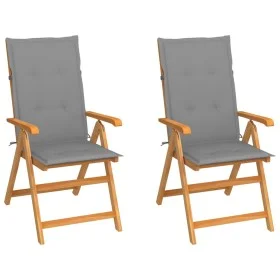 Sillas de jardín 2 uds con cojines grises madera maciza de teca de vidaXL, Sillas de jardín - Ref: Foro24-3062377, Precio: 26...