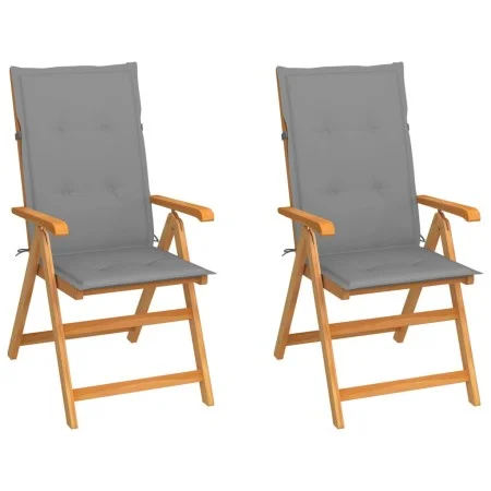 Sillas de jardín 2 uds con cojines grises madera maciza de teca de vidaXL, Sillas de jardín - Ref: Foro24-3062377, Precio: 26...