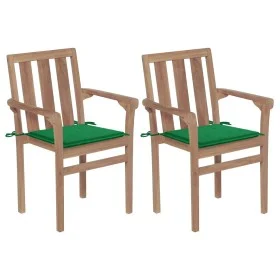 Sillas de jardín 2 unidades con cojines verde madera de teca de vidaXL, Sillas de jardín - Ref: Foro24-3062213, Precio: 248,6...