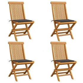 Sillas de jardín 4 uds con cojines antracita madera de teca de vidaXL, Sillas de jardín - Ref: Foro24-3062568, Precio: 249,26...