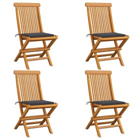 Sillas de jardín 4 uds con cojines antracita madera de teca de vidaXL, Sillas de jardín - Ref: Foro24-3062568, Precio: 259,99...