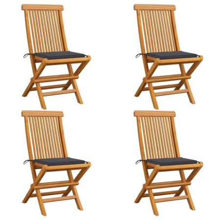 Sillas de jardín 4 uds con cojines antracita madera de teca de vidaXL, Sillas de jardín - Ref: Foro24-3062568, Precio: 259,99...