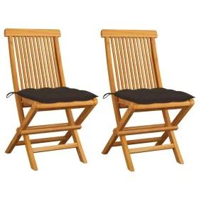 Sillas de jardín 2 uds madera de teca con cojines gris taupe de vidaXL, Sillas de jardín - Ref: Foro24-3062483, Precio: 144,5...