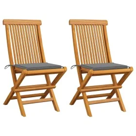 Sillas de jardín 2 uds con cojines gris madera de teca de vidaXL, Sillas de jardín - Ref: Foro24-3062461, Precio: 148,58 €, D...