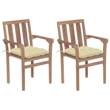 Sillas de jardín 2 unidades madera de teca con cojines crema de vidaXL, Sillas de jardín - Ref: Foro24-3062225, Precio: 260,0...