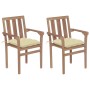 Sillas de jardín 2 unidades madera de teca con cojines crema de vidaXL, Sillas de jardín - Ref: Foro24-3062225, Precio: 260,0...