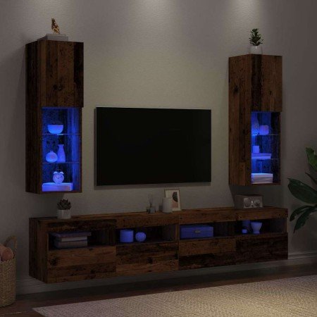 Muebles TV con luces LED 2 uds madera envejecida 30,5x30x102 cm en Muebles TV | Comprar online en Foru.es