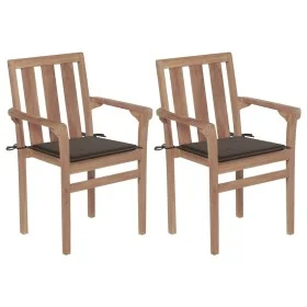 Sillas de jardín 2 uds con cojines gris taupe madera de teca de vidaXL, Sillas de jardín - Ref: Foro24-3062216, Precio: 257,6...