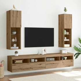 Muebles TV con luces LED 2 uds roble artesanal 30,5x30x102 cm en Muebles TV | Comprar online en Foru.es