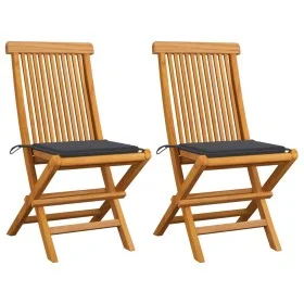 Sillas de jardín 2 uds con cojines antracita madera de teca de vidaXL, Sillas de jardín - Ref: Foro24-3062460, Precio: 148,41...