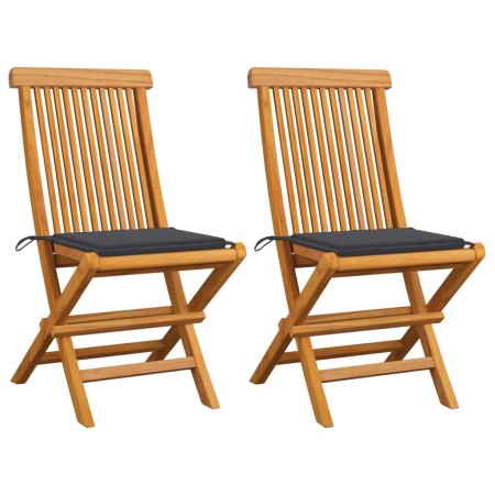 Sillas de jardín 2 uds con cojines antracita madera de teca de vidaXL, Sillas de jardín - Ref: Foro24-3062460, Precio: 146,59...