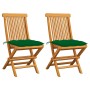 Sillas de jardín 2 uds madera maciza de teca con cojines verdes de vidaXL, Sillas de jardín - Ref: Foro24-3062480, Precio: 14...