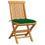 Sillas de jardín 2 uds madera maciza de teca con cojines verdes de vidaXL, Sillas de jardín - Ref: Foro24-3062480, Precio: 14...