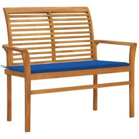Banco de jardín madera maciza teca con cojín azul regio 112 cm de vidaXL, Bancos de jardín - Ref: Foro24-3062659, Precio: 150...