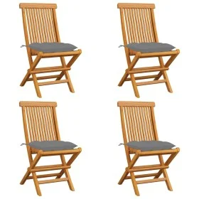 Sillas de jardín 4 uds madera maciza de teca y cojines grises de vidaXL, Sillas de jardín - Ref: Foro24-3062584, Precio: 241,...