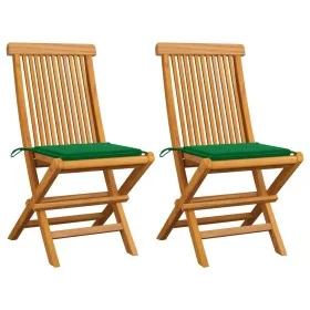 Sillas de jardín 2 uds con cojines verdes madera de teca de vidaXL, Sillas de jardín - Ref: Foro24-3062465, Precio: 151,52 €,...