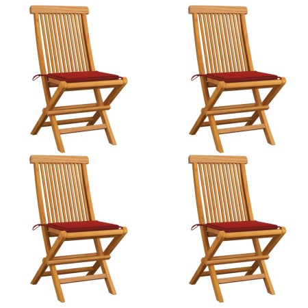 Sillas de jardín 4 uds con cojines rojos madera de teca de vidaXL, Sillas de jardín - Ref: Foro24-3062574, Precio: 265,74 €, ...