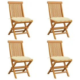 Sillas de jardín 4 uds madera de teca con cojines blanco crema de vidaXL, Sillas de jardín - Ref: Foro24-3062585, Precio: 246...