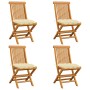 Sillas de jardín 4 uds madera de teca con cojines blanco crema de vidaXL, Sillas de jardín - Ref: Foro24-3062585, Precio: 257...