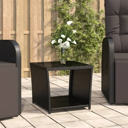 Mesita de ratán sintético negro y superficie de vidrio templado de vidaXL, Mesas de jardín - Ref: Foro24-319560, Precio: 61,5...