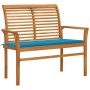 Banco de jardín madera maciza de teca con cojín azul 112 cm de vidaXL, Bancos de jardín - Ref: Foro24-3062653, Precio: 149,86...