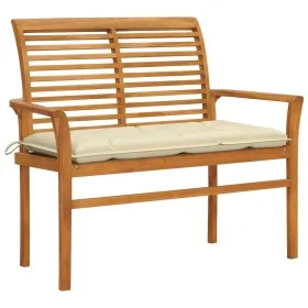 Banco de jardín madera maciza de teca con cojín blanco 112 cm de vidaXL, Bancos de jardín - Ref: Foro24-3062666, Precio: 152,...