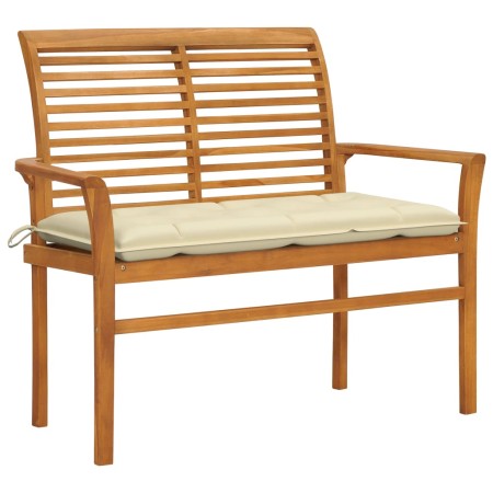Banco de jardín madera maciza de teca con cojín blanco 112 cm de vidaXL, Bancos de jardín - Ref: Foro24-3062666, Precio: 153,...