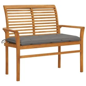 Banco de jardín madera maciza de teca con cojín gris 112 cm de vidaXL, Bancos de jardín - Ref: Foro24-3062665, Precio: 148,78...