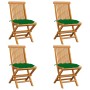 Sillas de jardín 4 uds madera maciza de teca con cojines verdes de vidaXL, Sillas de jardín - Ref: Foro24-3062588, Precio: 24...
