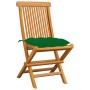 Sillas de jardín 4 uds madera maciza de teca con cojines verdes de vidaXL, Sillas de jardín - Ref: Foro24-3062588, Precio: 24...