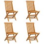 Sillas de jardín 4 uds madera maciza de teca con cojines verdes de vidaXL, Sillas de jardín - Ref: Foro24-3062588, Precio: 24...