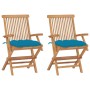 Sillas de jardín 2 uds madera teca con cojines azul claro de vidaXL, Sillas de jardín - Ref: Foro24-3062506, Precio: 204,05 €...