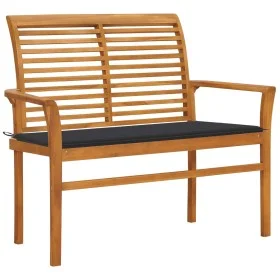Banco de jardín madera maciza teca con cojín antracita 112 cm de vidaXL, Bancos de jardín - Ref: Foro24-3062649, Precio: 153,...