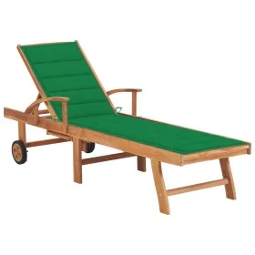 Tumbona con cojín verde madera maciza de teca by vidaXL, Loungers - Ref: Foro24-3063011, Price: 295,89 €, Discount: %