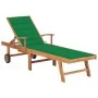 Tumbona con cojín verde madera maciza de teca de vidaXL, Tumbonas - Ref: Foro24-3063011, Precio: 295,89 €, Descuento: %