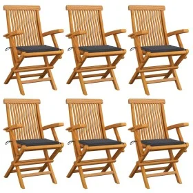 Gartenstühle 6 Einheiten aus Teakholz mit anthrazitgrauen Kissen von vidaXL, Gartenstühle - Ref: Foro24-3062541, Preis: 458,7...