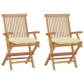 Gartenstühle 2 Stk. Teakholz mit cremeweißen Kissen von vidaXL, Gartenstühle - Ref: Foro24-3062504, Preis: 182,87 €, Rabatt: %