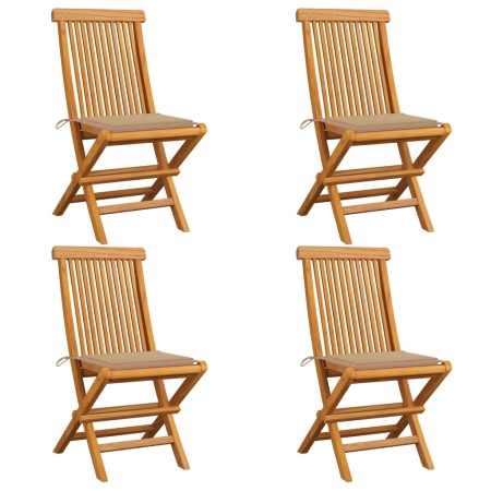 Sillas de jardín 4 uds con cojines beige madera de teca de vidaXL, Sillas de jardín - Ref: Foro24-3062571, Precio: 260,03 €, ...