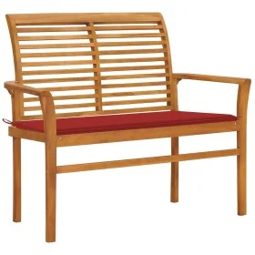 Banco de jardín madera maciza de teca con cojín rojo 112 cm de vidaXL, Bancos de jardín - Ref: Foro24-3062655, Precio: 146,36...