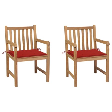 Sillas de jardín 2 uds madera maciza de teca con cojines rojos de vidaXL, Sillas de jardín - Ref: Foro24-3062736, Precio: 328...