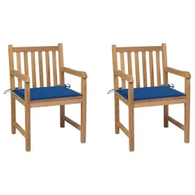 Sillas de jardín 2 uds madera de teca con cojines azul royal de vidaXL, Sillas de jardín - Ref: Foro24-3062740, Precio: 294,7...