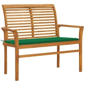 Banco de jardín madera maciza de teca con cojín verde 112 cm de vidaXL, Bancos de jardín - Ref: Foro24-3062654, Precio: 149,2...