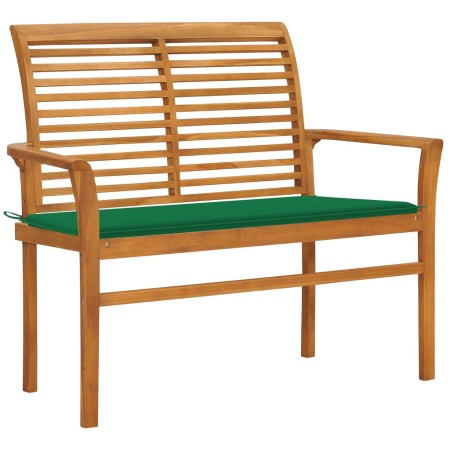 Banco de jardín madera maciza de teca con cojín verde 112 cm de vidaXL, Bancos de jardín - Ref: Foro24-3062654, Precio: 151,3...