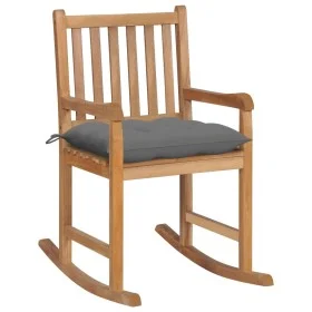 Silla mecedora de madera maciza de teca con cojín gris de vidaXL, Sillas de jardín - Ref: Foro24-3062773, Precio: 162,27 €, D...