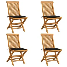 Sillas de jardín 4 uds con cojines negros madera de teca de vidaXL, Sillas de jardín - Ref: Foro24-3062575, Precio: 249,14 €,...