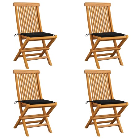 Sillas de jardín 4 uds con cojines negros madera de teca de vidaXL, Sillas de jardín - Ref: Foro24-3062575, Precio: 254,61 €,...