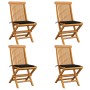 Sillas de jardín 4 uds con cojines negros madera de teca de vidaXL, Sillas de jardín - Ref: Foro24-3062575, Precio: 254,61 €,...