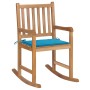 Silla mecedora de madera maciza de teca con cojín azul de vidaXL, Sillas de jardín - Ref: Foro24-3062761, Precio: 160,70 €, D...