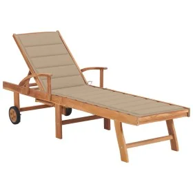 Sun lounger with beige cushion solid teak wood by vidaXL, Loungers - Ref: Foro24-3063009, Price: 296,05 €, Discount: %