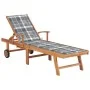 Liege mit grau kariertem Kissen aus massivem Teakholz von vidaXL, Liegen - Ref: Foro24-3063020, Preis: 298,13 €, Rabatt: %